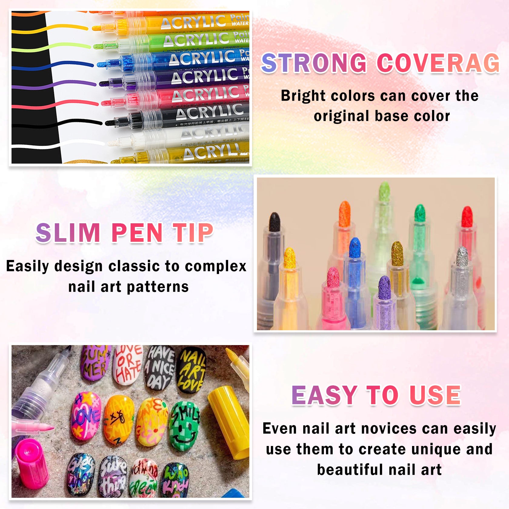 QIUFSSE Colors Nail Art Pens Set
