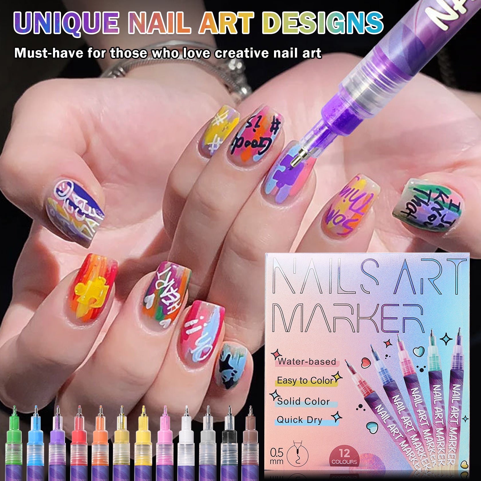 12 Colors Nail Art Pens Set